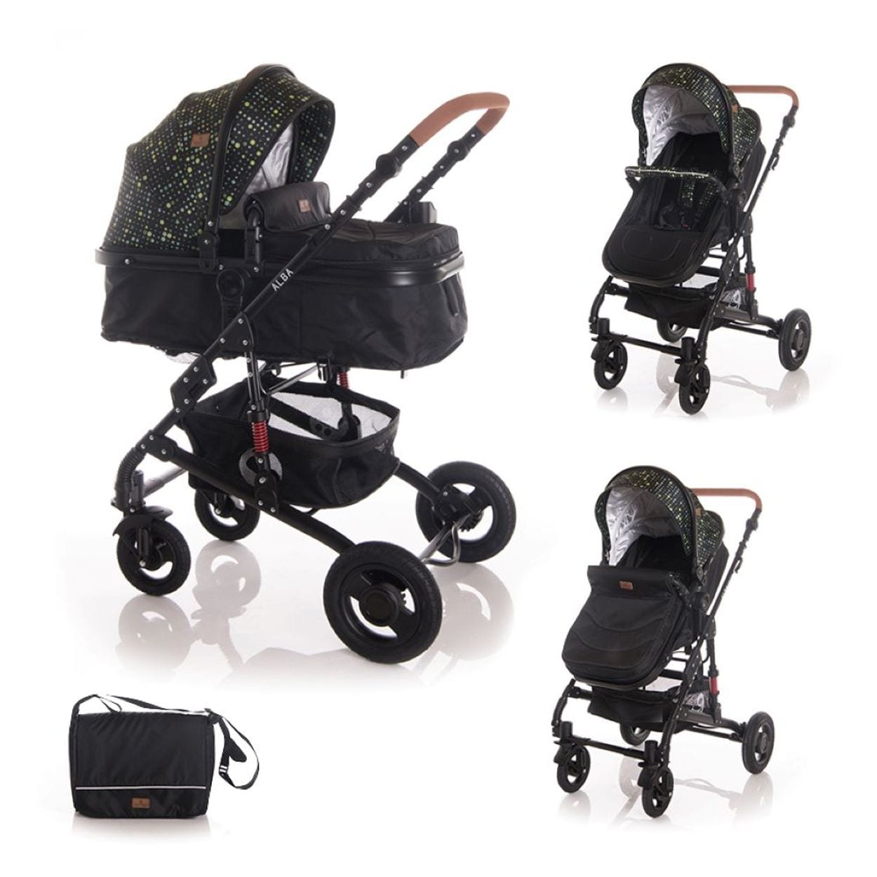 Lorelli Kinderwagen Alba 2 in 1 Sportsitz Babywanne Gummireifen, einstellbar in schwarz - Bild 1
