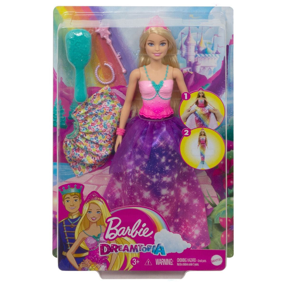 Mattel GTF92 - Barbie - Dreamtopia - 2-in-1 Prinzessin & Meerjungfrau Puppe mit 3 Looks und Accessoires, 30 cm - Bild 1