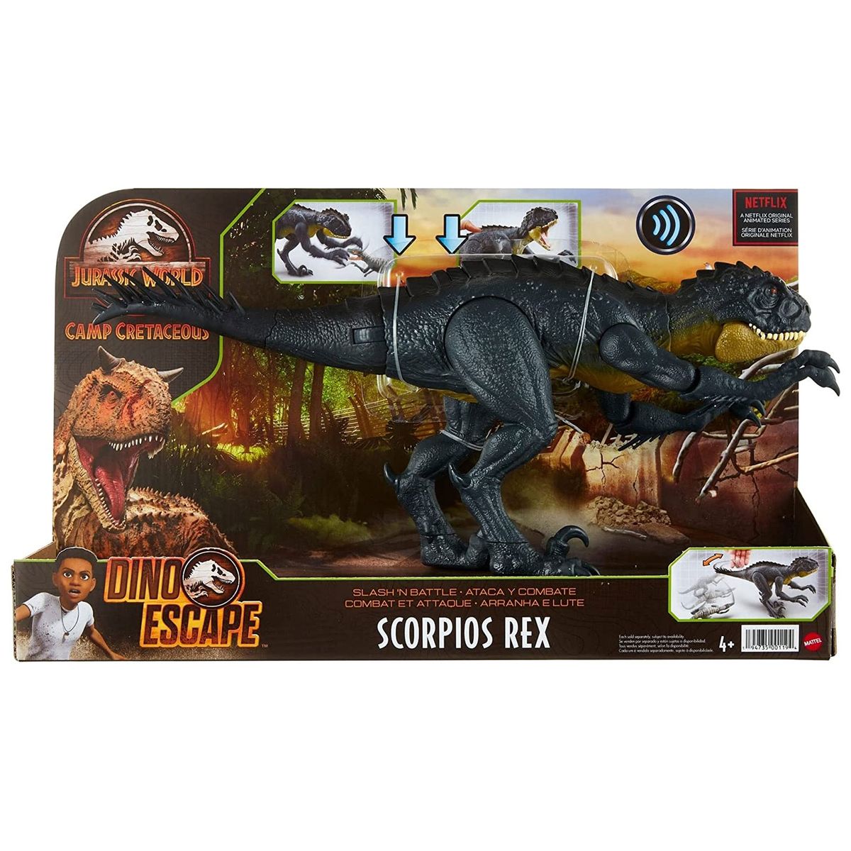 Mattel HBT41 - Jurassic World - Camp Creataceous - Slash&acute;n Battle Dino, Scorpios Rex mit Sound - Bild 1