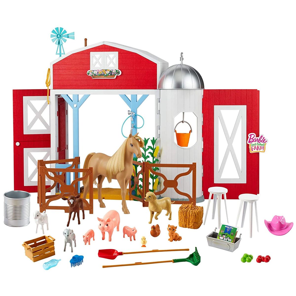 Mattel GJB66 - Barbie - Sweet Orchand Farm - &bdquo;Spa&szlig; auf dem Bauernhof&ldquo; Pferdehof Spielset mit Scheune; keine Puppe enthalten - Bild 1