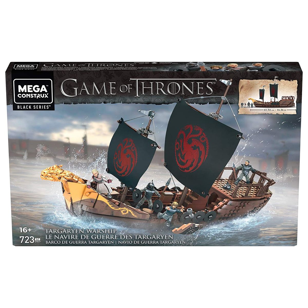 Mattel GPB29 - Mega Construx - Game of Thrones - Targaryen Kriegsschiff Bausatz inkl. 4 Figuren, Probuilders, 723 Teile - Bild 1