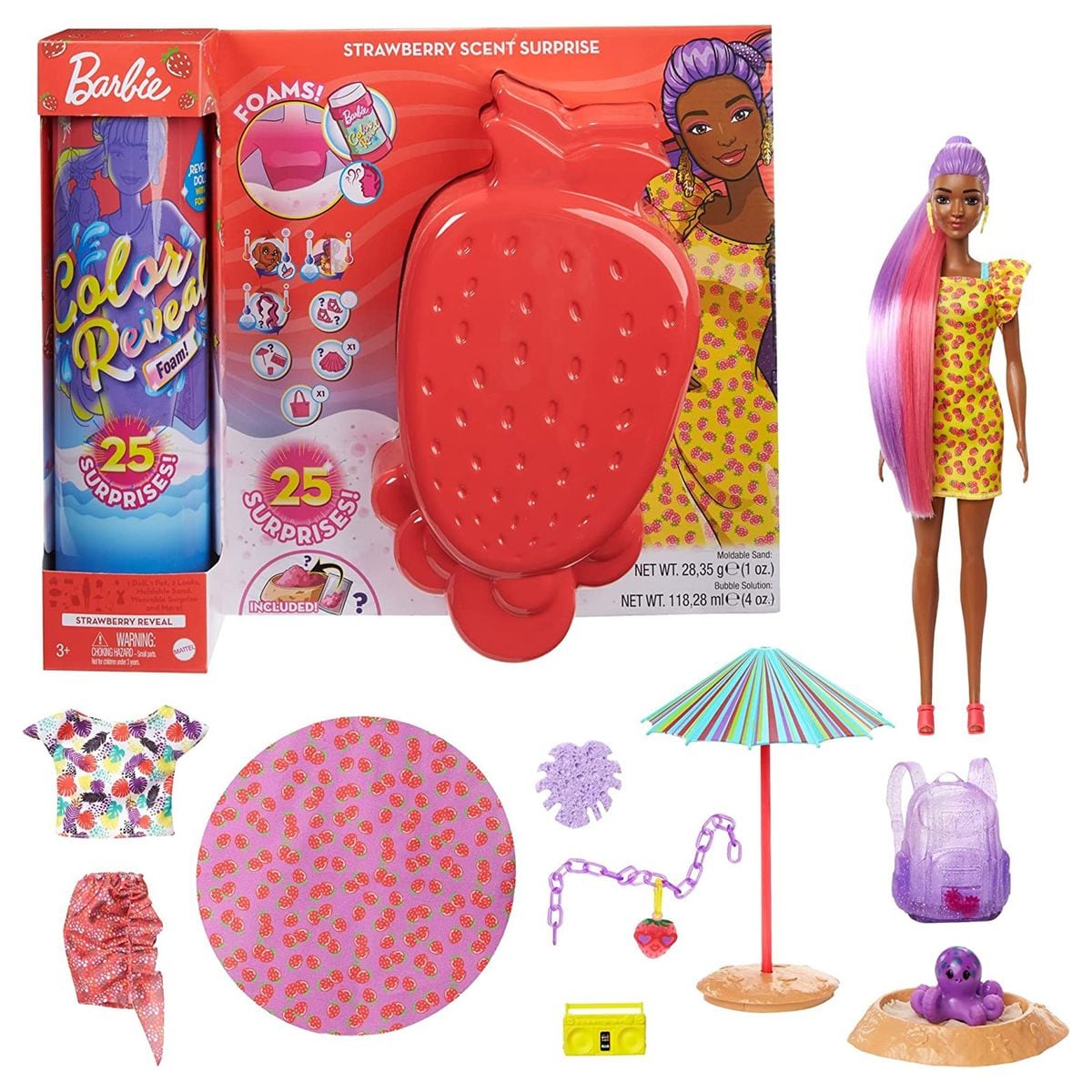 Mattel GTN18 - Barbie - Color Reveal - Puppe mit 25 &Uuml;berraschungen, Schaum-Spa&szlig; Erdbeer - Bild 1