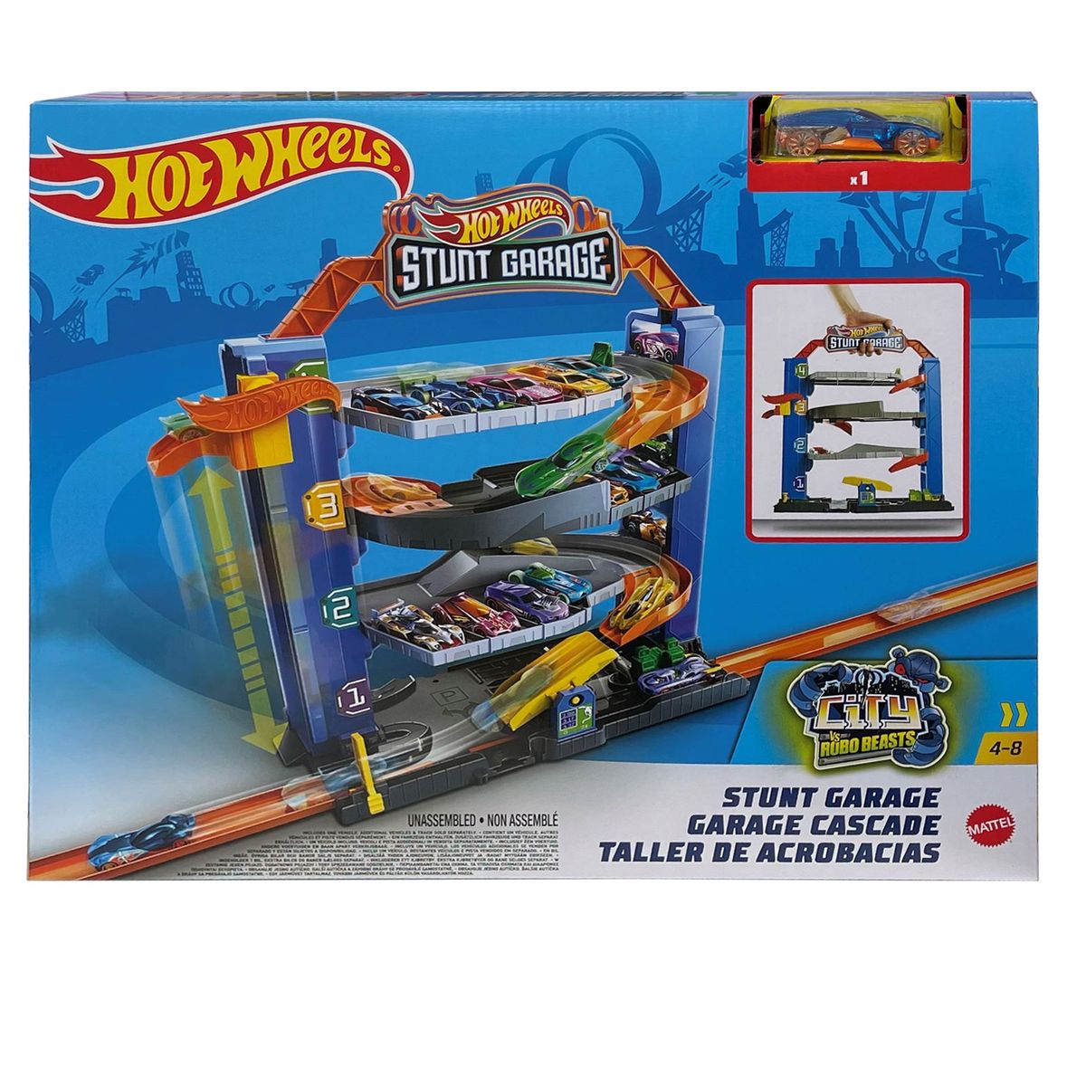 Mattel GNL70-1 - Hot Wheels City - Spielset mit einem Fahrzeug, Stunt-Garage - Bild 1