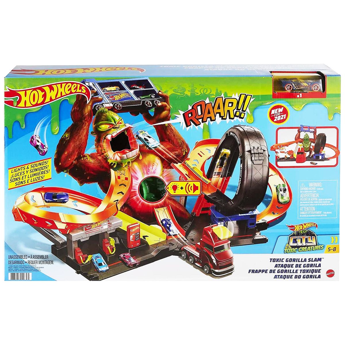 Mattel GTT94 - Hot Wheels - City - Toxic Creatures - Giftiger Gorilla-Angriff inkl. Fahrzeug - Bild 1