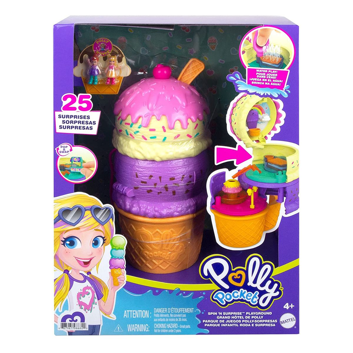 Mattel HFR00 - Polly Pocket - Spielset, 2 Mini-Puppen + 25 &Uuml;berraschungen, Eiswaffel - Bild 1