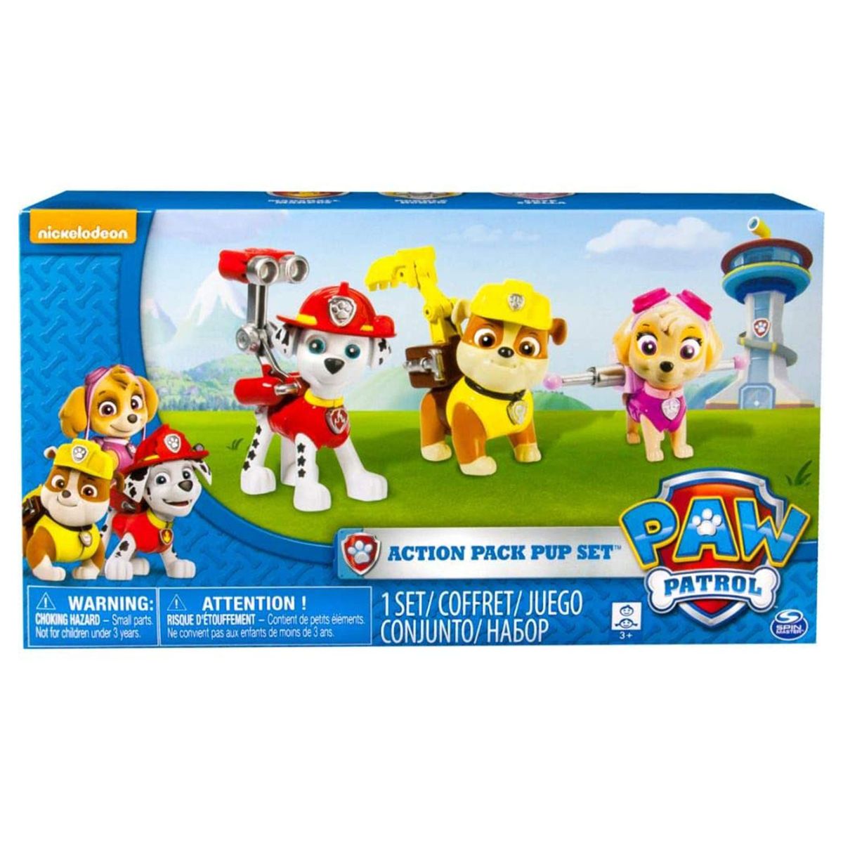 Spin Master 6024060 (20067177) - Paw Patrol - Action Pack Pup Set, 3 Figuren: Marshall, Rubble & Skye - Bild 1