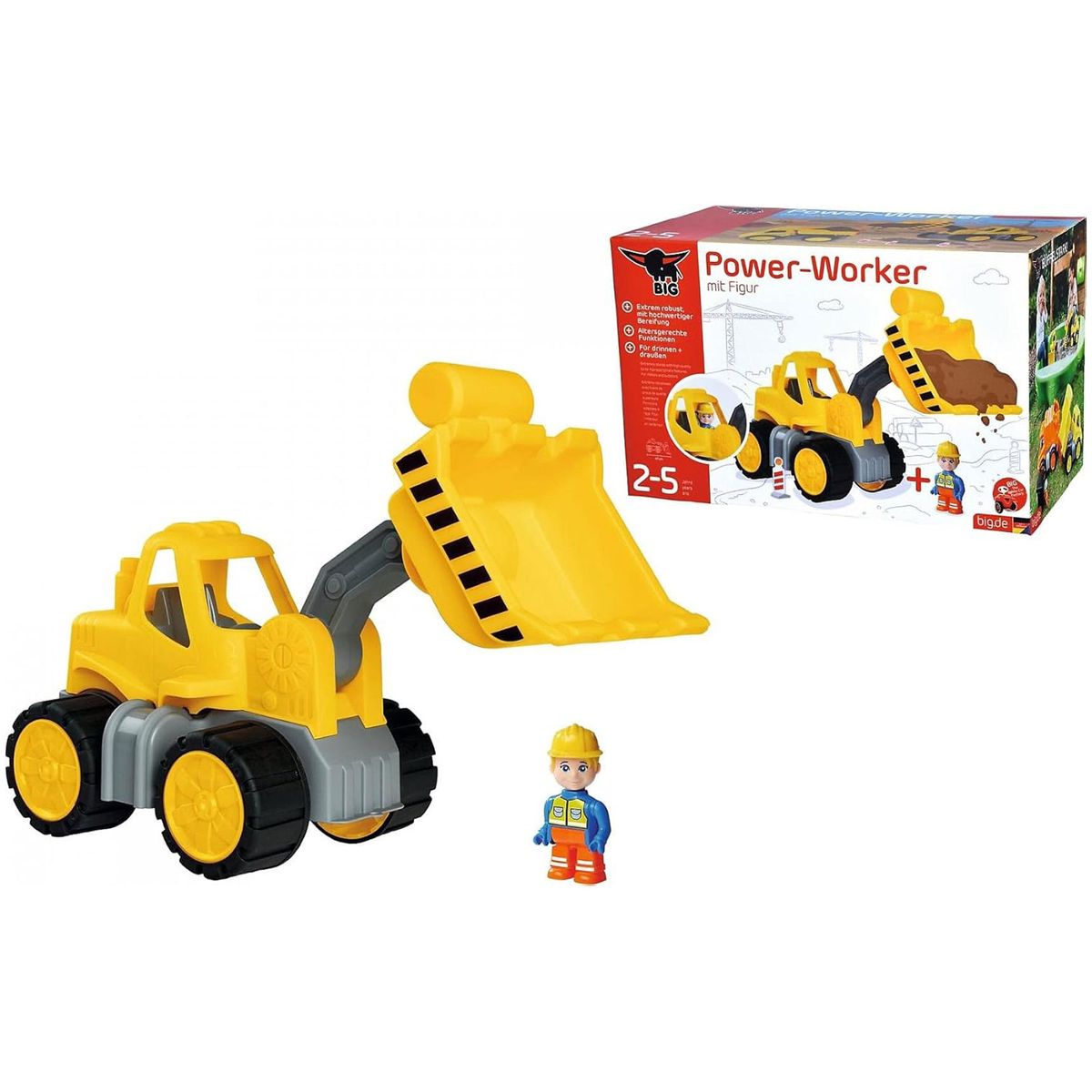 BIG 800054837 - Power-Worker - Midi Radlader mit Figur &ndash; Baustellenfahrzeug 47 cm, gro&szlig;e Schaufel - Bild 1