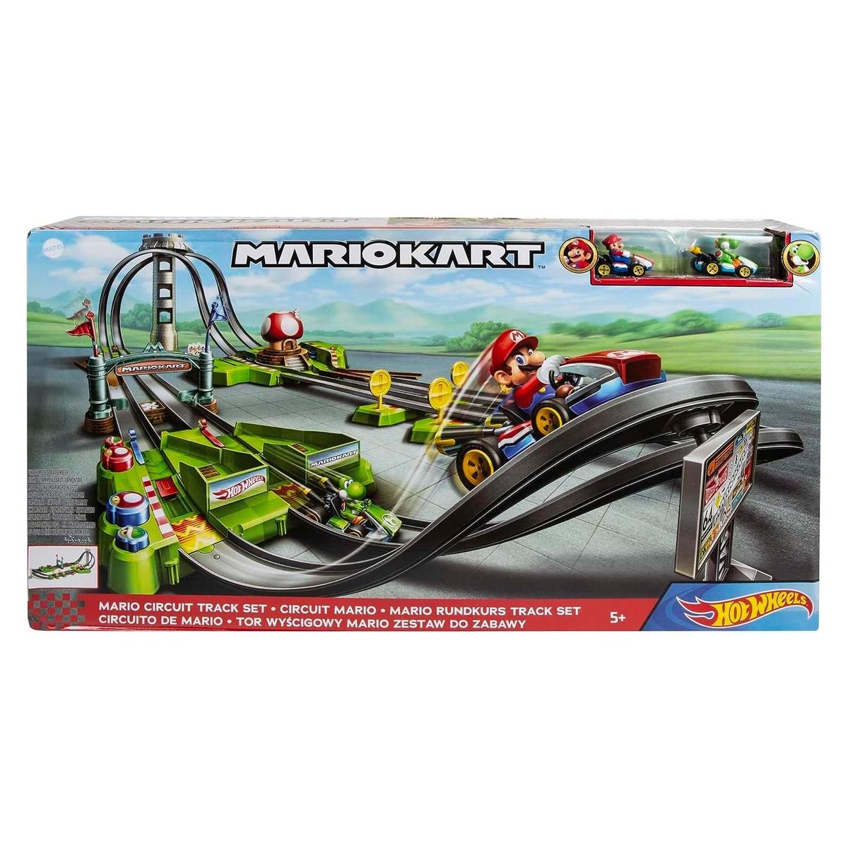 Mattel HFY15 - Hot Wheels - Nintendo - Mario Kart - Rundkurs Rennbahn, Trackset Deluxe mit 2 Fahrzeugen - Bild 1