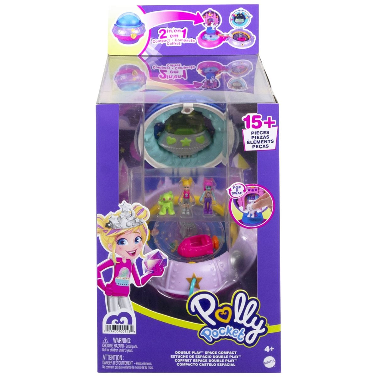 Mattel HCG25 - Polly Pocket - Ufo-Schatulle, Weltraum-Spielset, 2 Puppen, 15 Zubeh&ouml;rteile - Bild 1