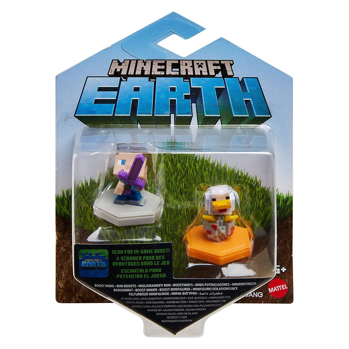 Mattel GKT42 - Minecraft - Earth - Mini-Figuren, 5 cm, 2er Pack, angreifender Steve + Eier legendes Huhn - Bild 1
