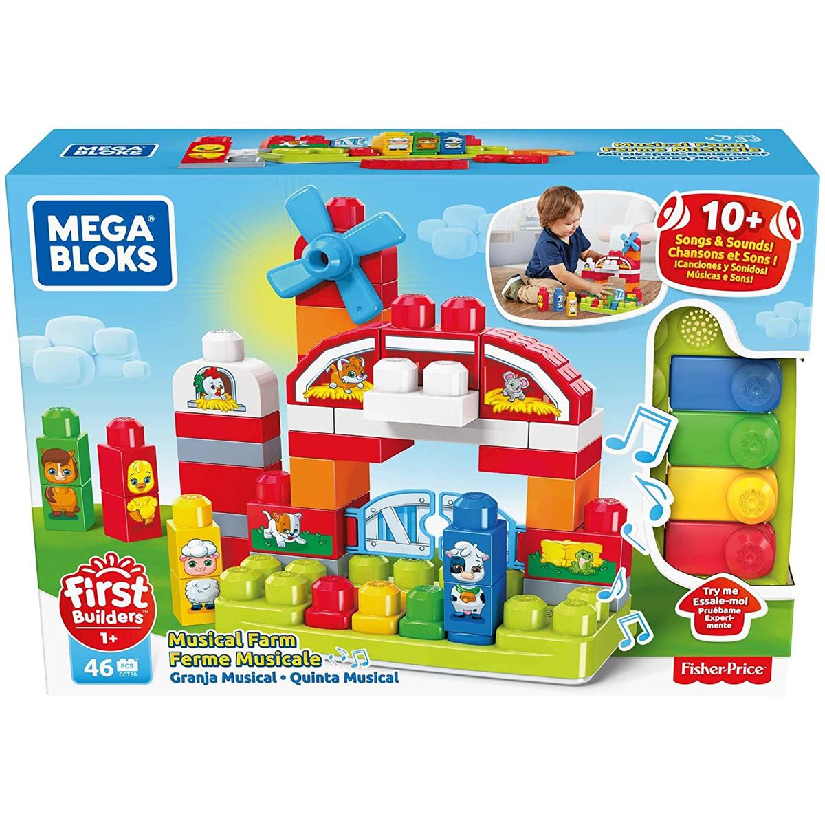 Mattel GCT50 - Fisher-Price - Mega Bloks - First Builders - Musikspa&szlig;-Bauernhof mit Sound, 46 Teile - Bild 1