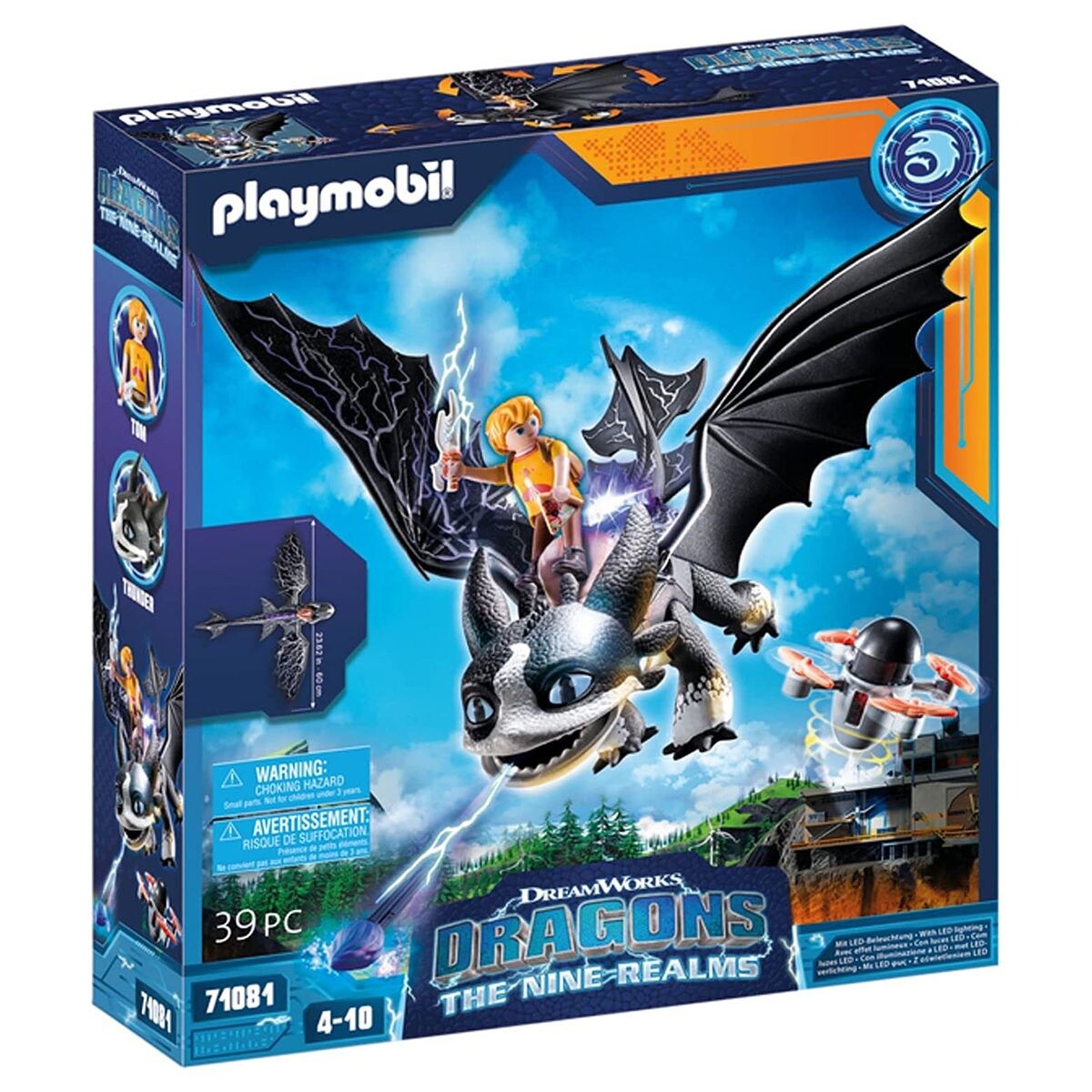 PLAYMOBIL 71081 - Dreamworks Dragons - The Nine Realms - Thunder und Tom mit Schussfunktion und Lichtmodul