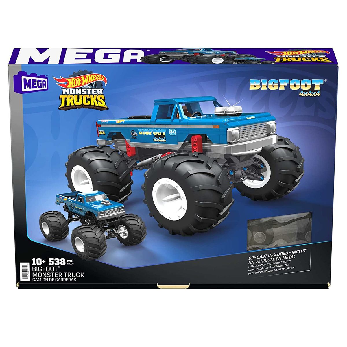 Mattel HHD20 - Mega - Hot Wheels - Monster Trucks - Bigfoot 4x4x4, Bausatz + Die-Cast Monster Truck, 538-tlg. - Bild 1