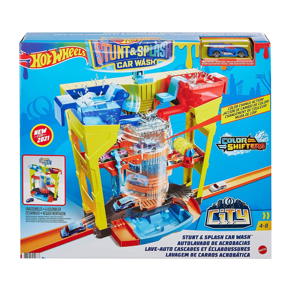 Mattel GRW37 - Hot Wheels - City - Stunt & Flash - Farbwechsel Autowaschanlage, Spielset mit einem Fahrzeug - Bild 1