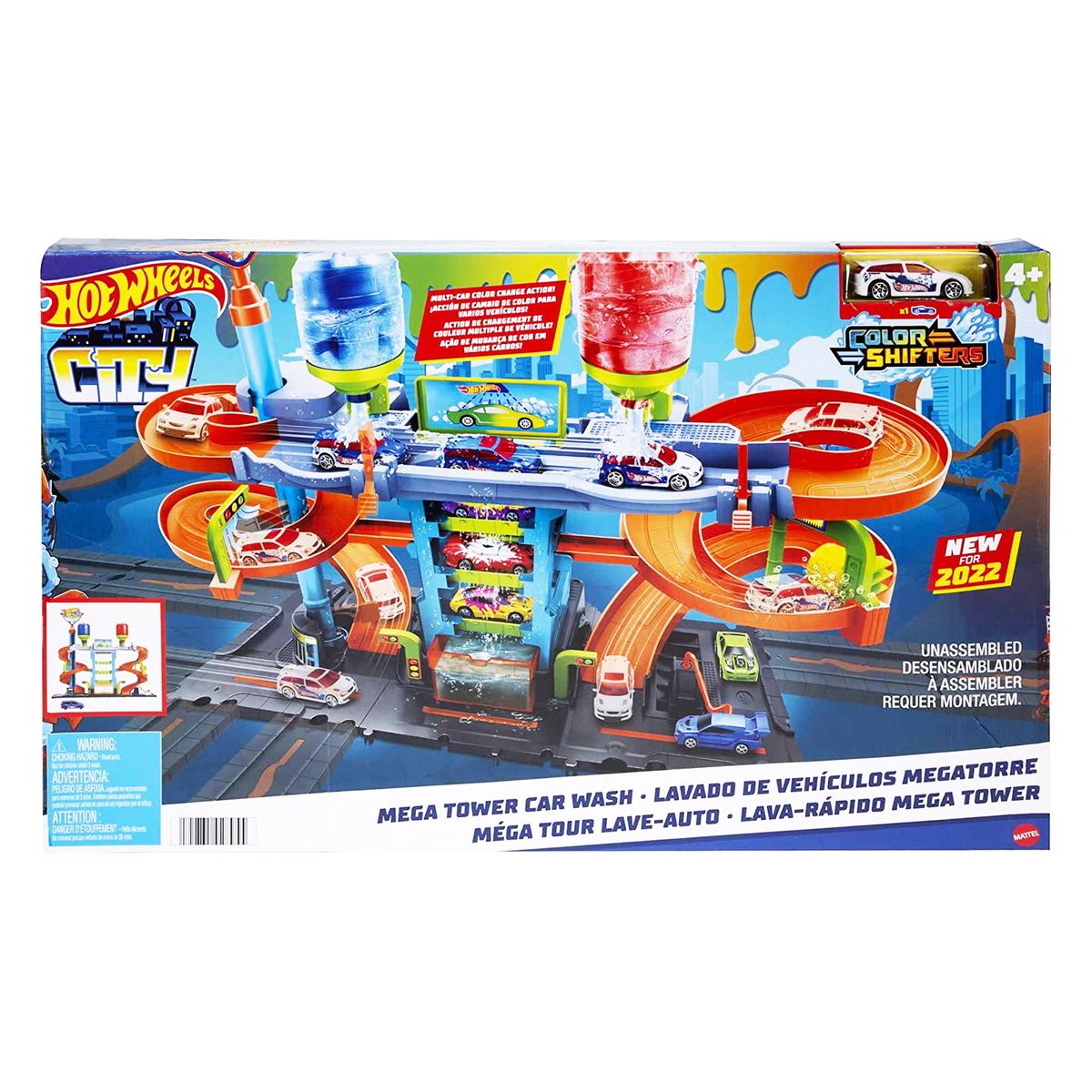 Mattel HDP05 - Hot Wheels - City - Color Shifters - Mega Tower Auto-Waschanlage, inkl. Fahrzeug  mit Farbwechsel-Effekt - Bild 1