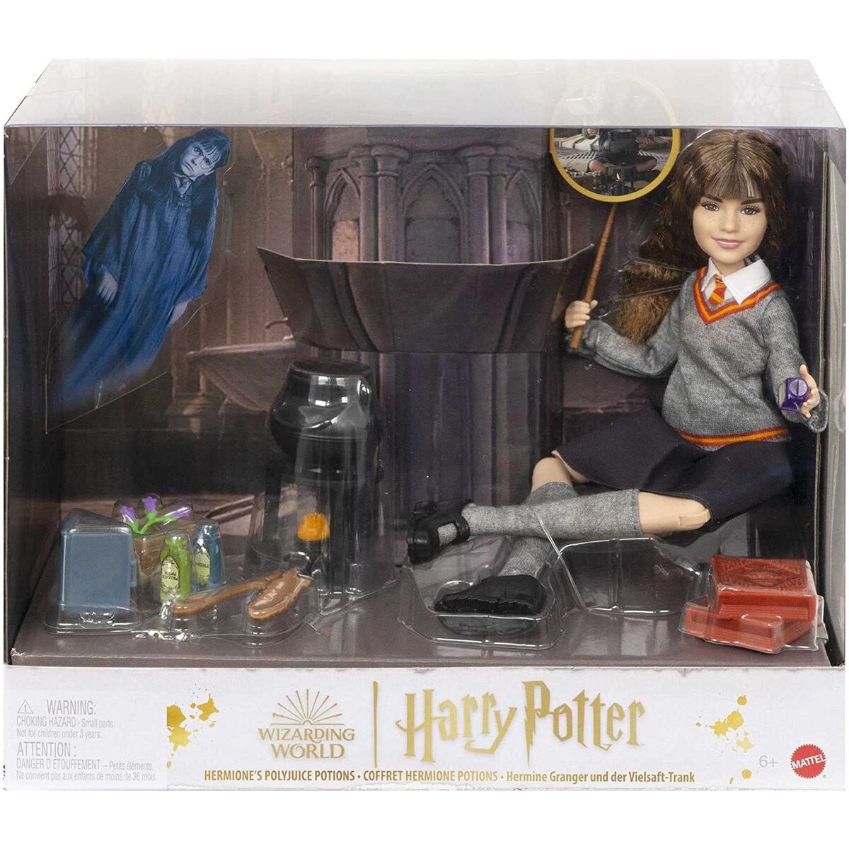 Mattel HHH65 - Harry Potter - Hermine Granger und der Vielsaft-Trank, Spielset mit Puppe und 10 magischen Zubehör-Teilen