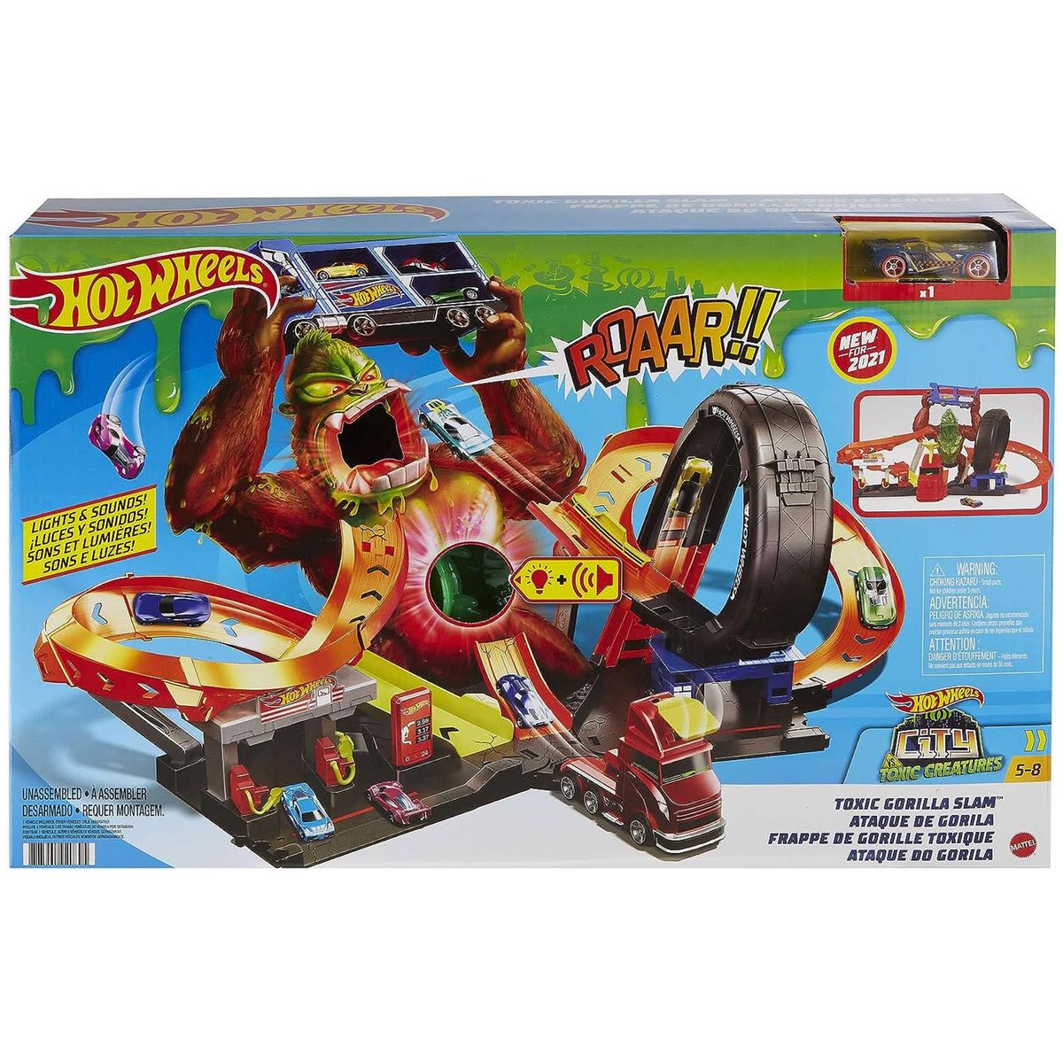 Mattel HBY95 - Hot Wheels - City - Toxic Creatures - Gorilla Attacke inkl. Fahrzeug - Bild 1