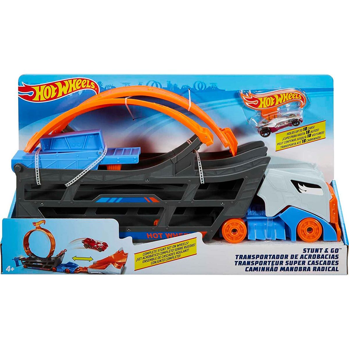 Mattel GCK38 - Hot Wheels - Stunt N Go Transporter und Trackset (1 zuf&auml;lliges Fahrzeug enthalten) - Bild 1