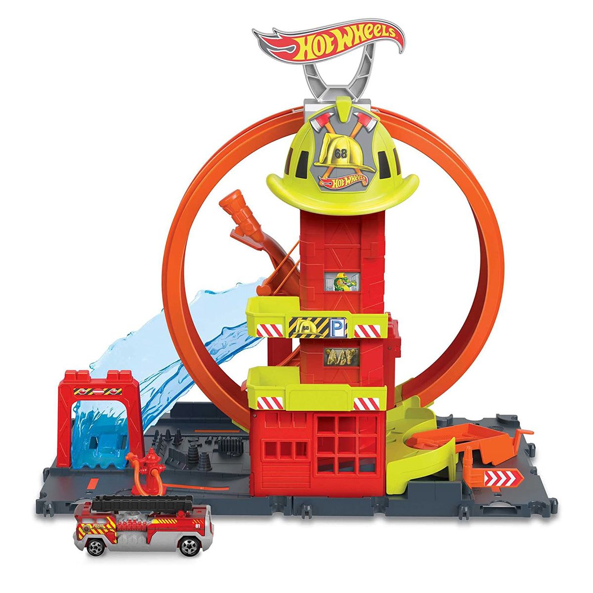 Mattel HKX41 - Hot Wheels - City - Spielset mit einem Fahrzeug, Super-Looping Feuerwache - Bild 1