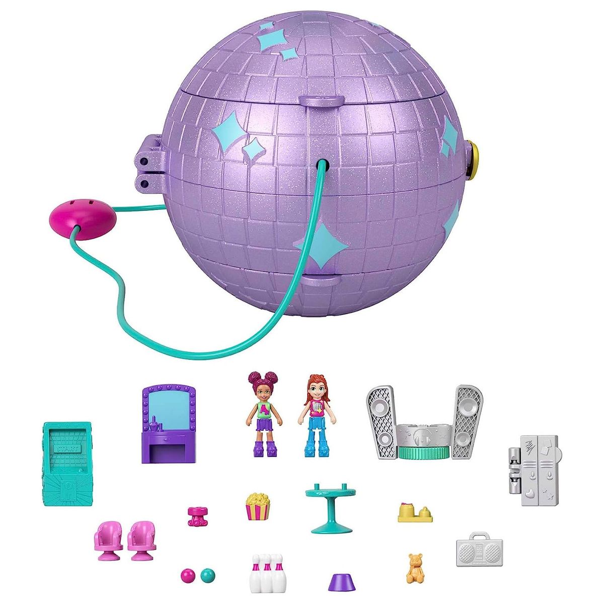 Mattel HCG24 - Polly Pocket - Ufo-Schatulle, Skating-Spielset, 2 Puppen, 15 Zubeh&ouml;rteile - Bild 1
