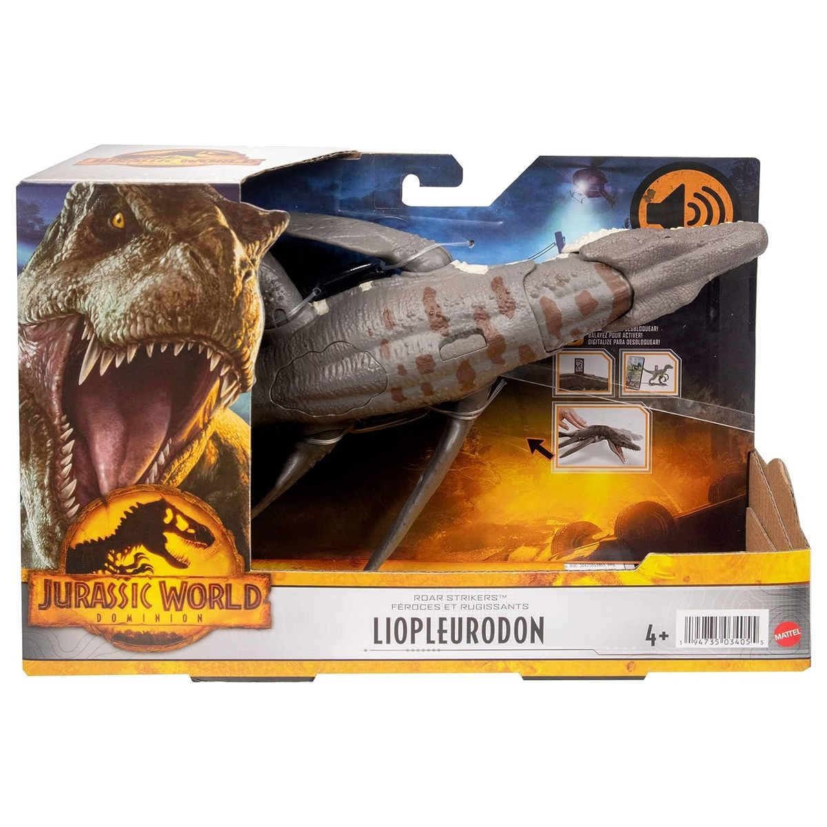 Mattel HDX38 - Jurassic World - Dominion - Roar Strikers - Liopleurodon mit Br&uuml;llger&auml;uschen - Bild 1
