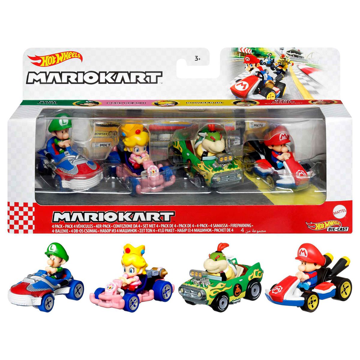 Mattel HDB25 - Hot Wheels - Mario Kart - Mini-Fahrzeuge mit Figur, 4er Pack - Bild 1