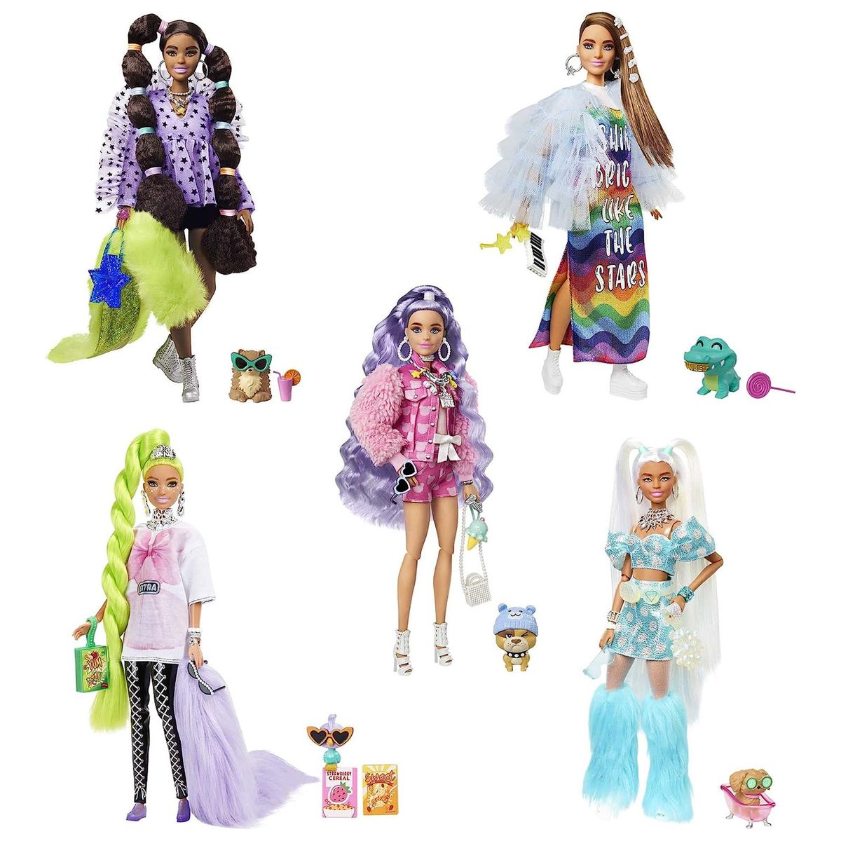 Mattel HHC58 - Barbie - Extra - Puppen mit Zubeh&ouml;r, Accessoires und Tieren, 5er Set - Bild 1