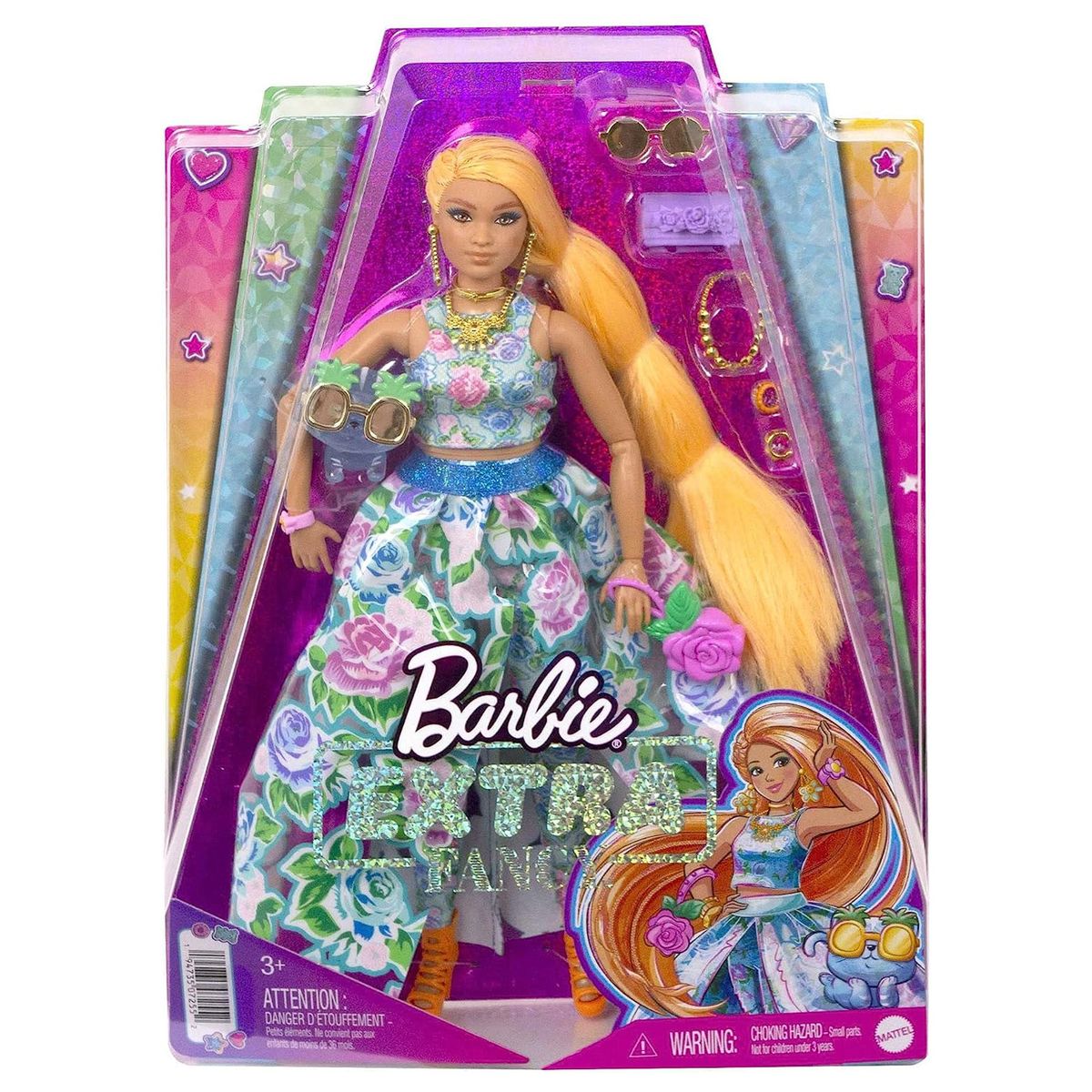 Mattel HHN14 - Barbie - Extra Fancy - Puppe im blauen Kleid mit Blumenmuster inkl. Zubeh&ouml;r - Bild 1