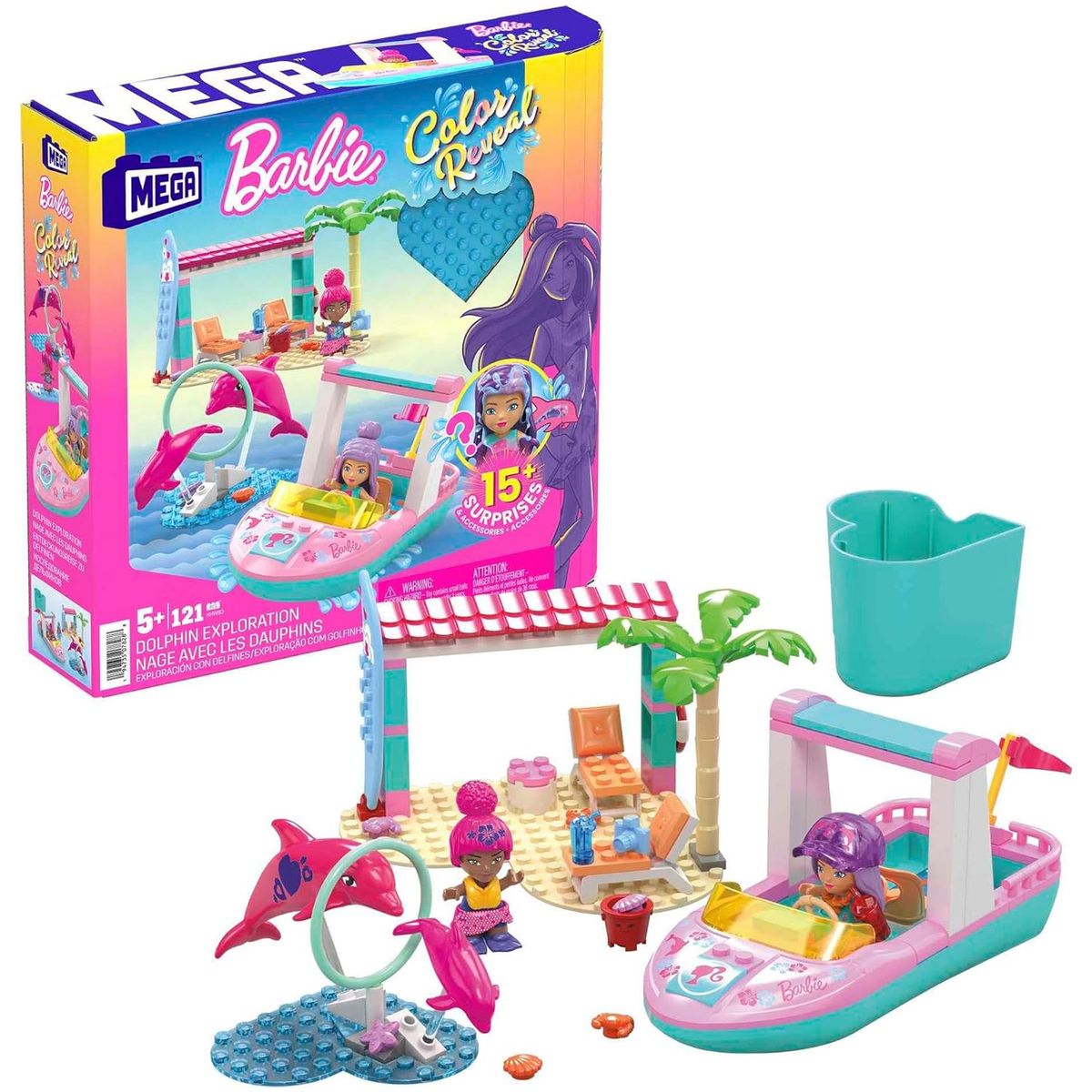 Mattel HHW83 Display - Barbie - Mega - Color Reveal - Delfinabenteuer, 121 Teile - Bild 1
