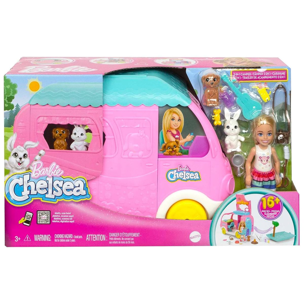 Mattel HNH90 - Barbie Chelsea - Spielfahrzeug mit Zubeh&ouml;r, 2 in 1 Camper - Bild 1