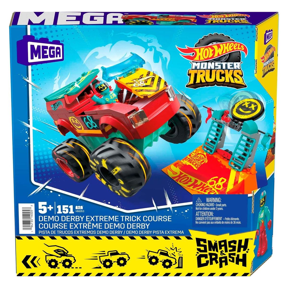 Mattel HNG53 - Hot Wheels - Mega - Monster Trucks - Demo Derby Extreme Stunt-Set, Bauspielzeug, 151 Teile - Bild 1