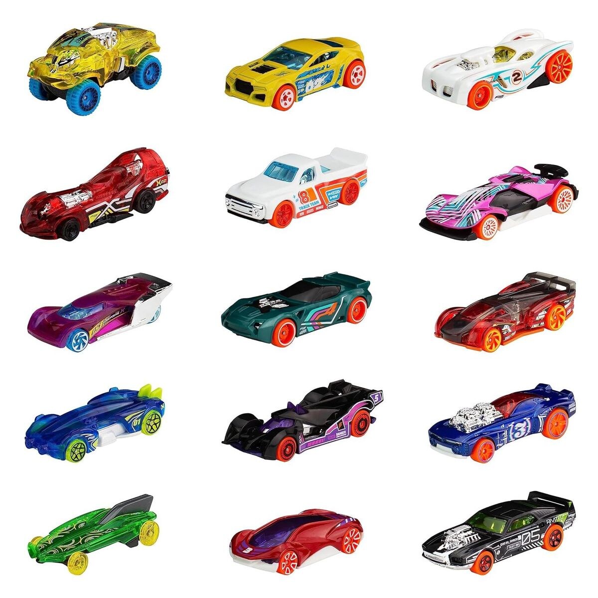 Mattel HNM04 sort. – Hot Wheels – 3x 5er Pack Fahrzeuge, X-Raycers, HW Action & HW Track Builder 1:64, verschiedene Modelle | 00194735144976
