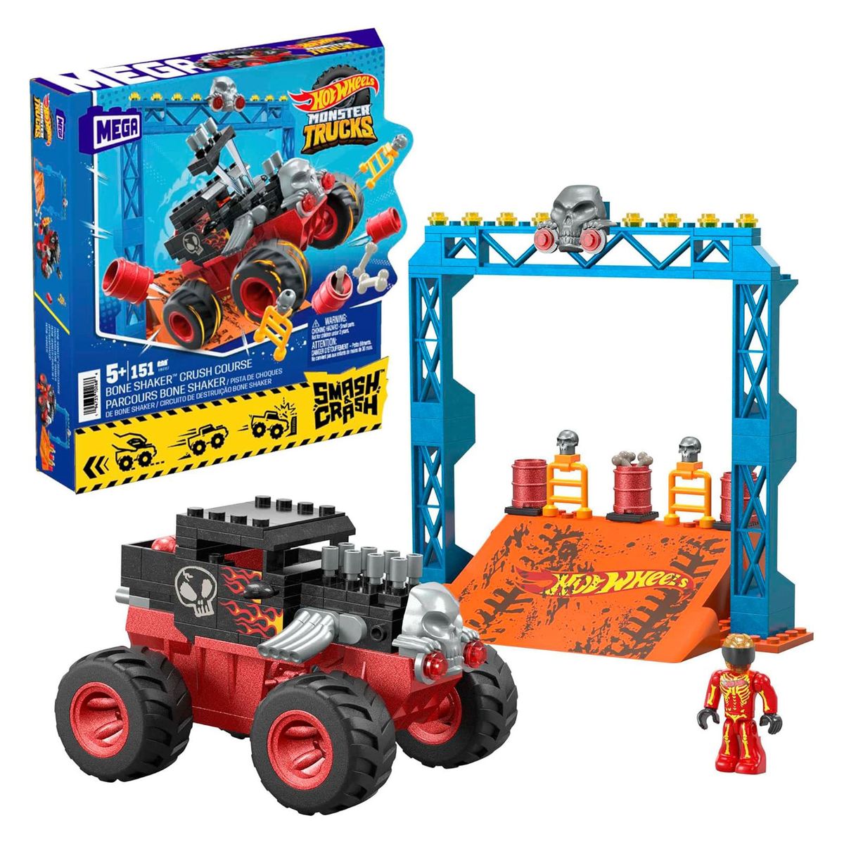Mattel HKF87 - Hot Wheels - Mega - Monster Trucks - Smash und Crash - Bone Shaker Bauset, 151 Teile - Bild 1