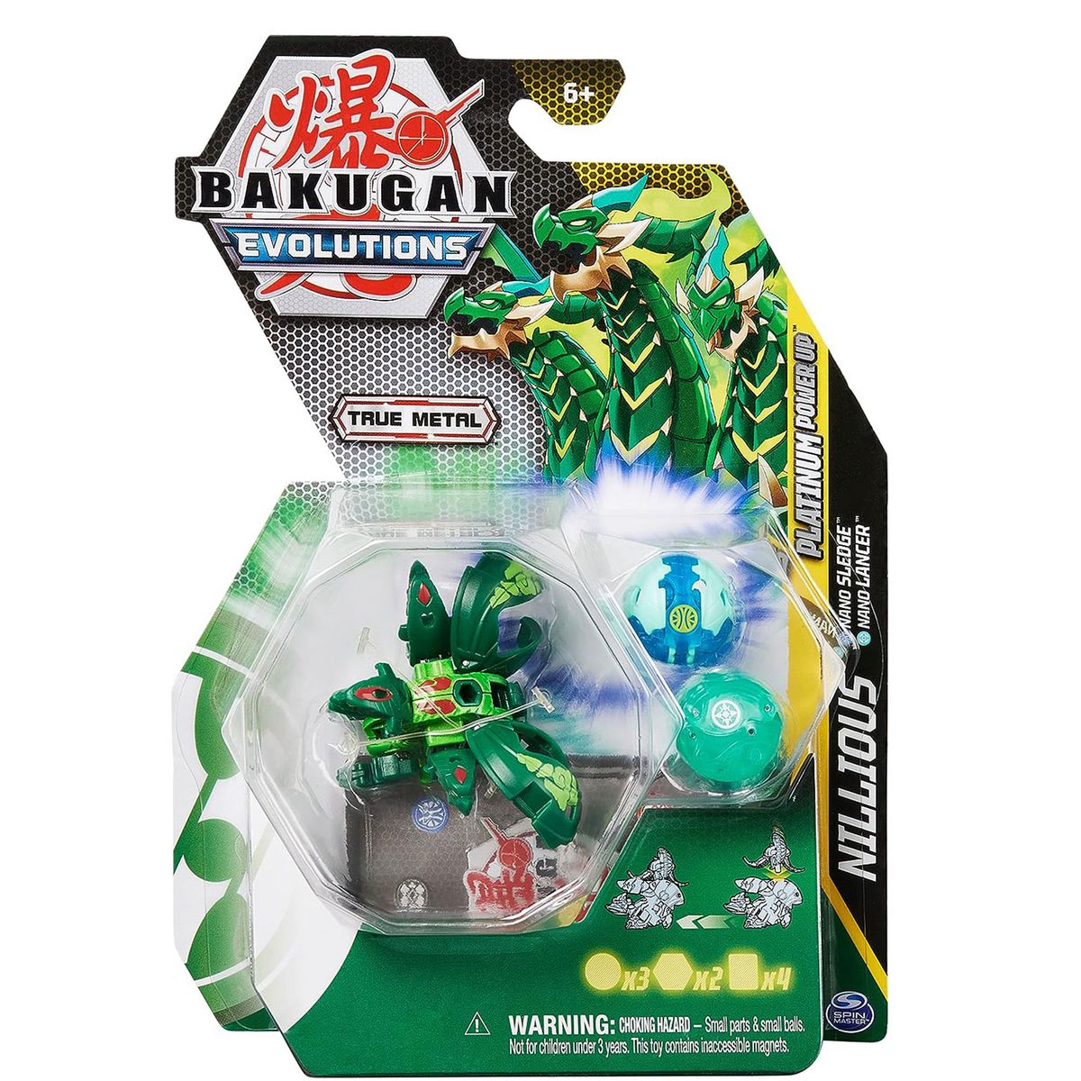 Spin Master 6063394 (20138086) - Bakugan Evolutions - Platinum Power Up - Nillious, Nano Sledge & Nano Lancer - True Metal - Bild 1