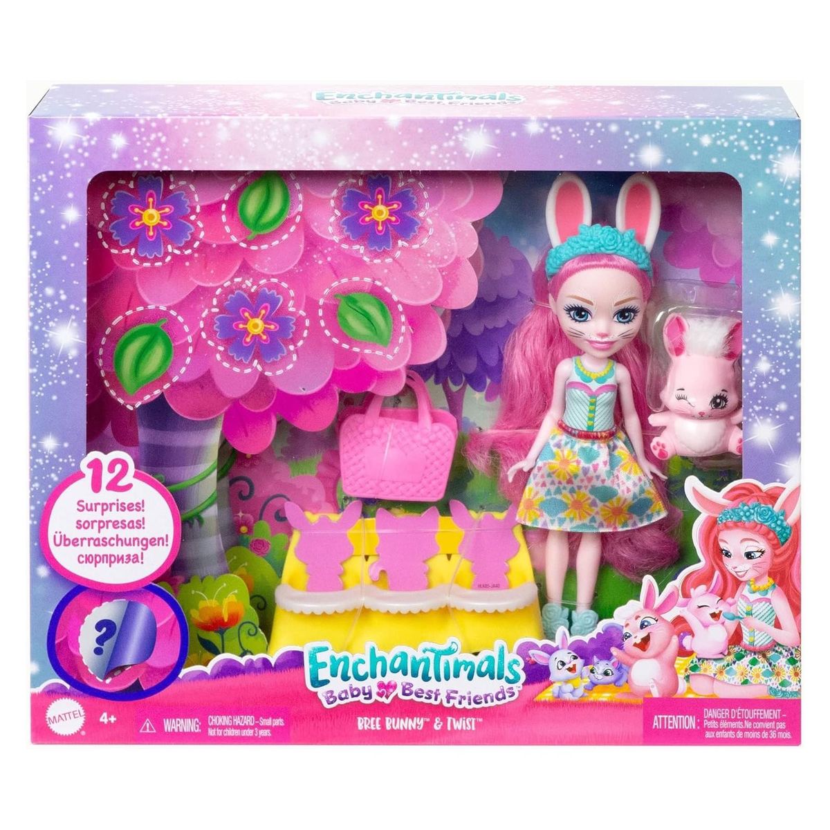 Mattel HLK85 - Enchantimals - Baby Best Friends - Puppe 12 cm mit Tierfreund und 12 &Uuml;berrachungen, Bree Bunny & Twist - Bild 1