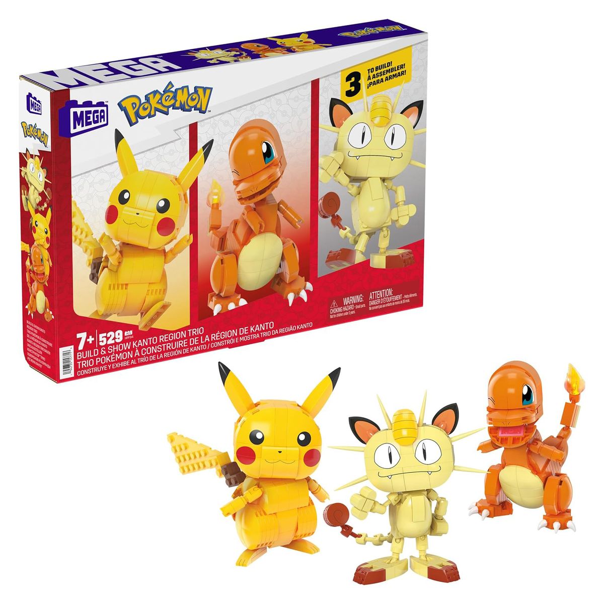 Mattel HPF94 - Mega - Pok&eacute;mon - Bausatz, Kanton Region Trio - Pikachu, Glumanda, Mauzi - Bild 1