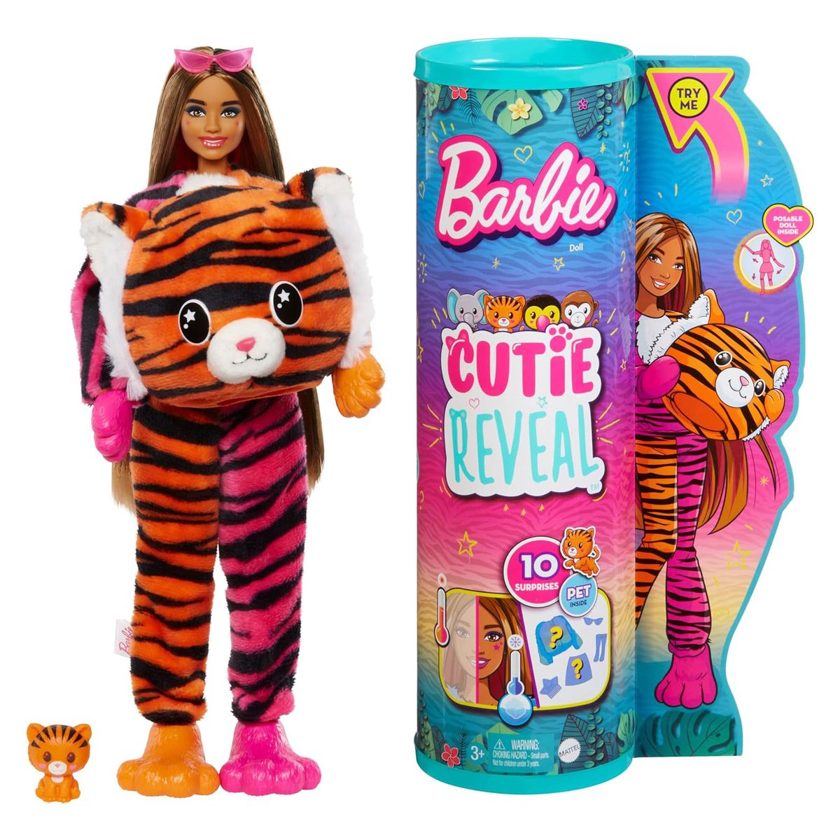 Mattel HKP99 - Barbie - Cutie Reveal - Puppe mit 10 &Uuml;berraschungen, Jungle Serie Tiger - Bild 1