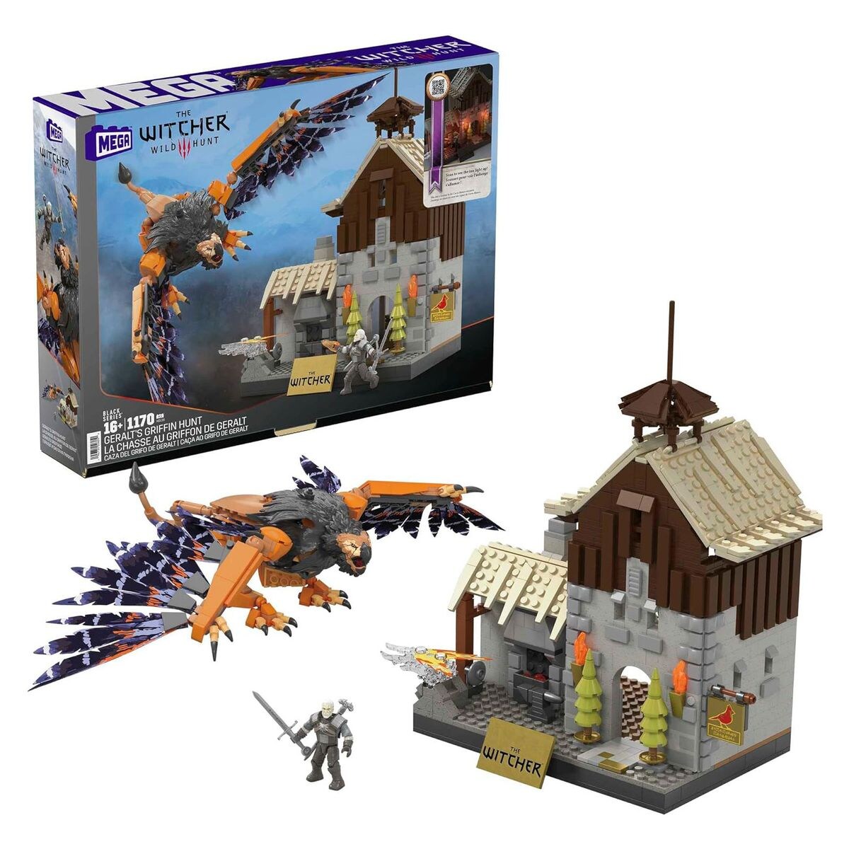 Mattel HDL28 – MEGA – The Witcher – Geralts Greifjagd Bauset mit LED-Lichtern, 1170 Teile | 00194735026050