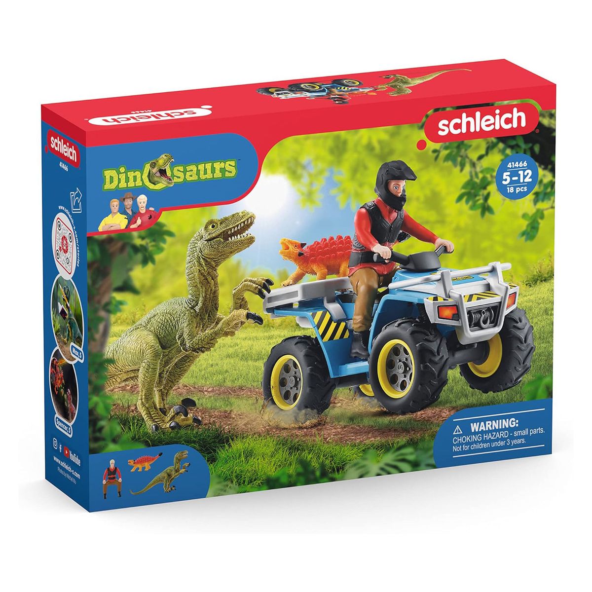 Schleich 41466 - Dinosaurs - Flucht auf Quad vor Velociraptor, Spielfiguren-Set - Bild 1