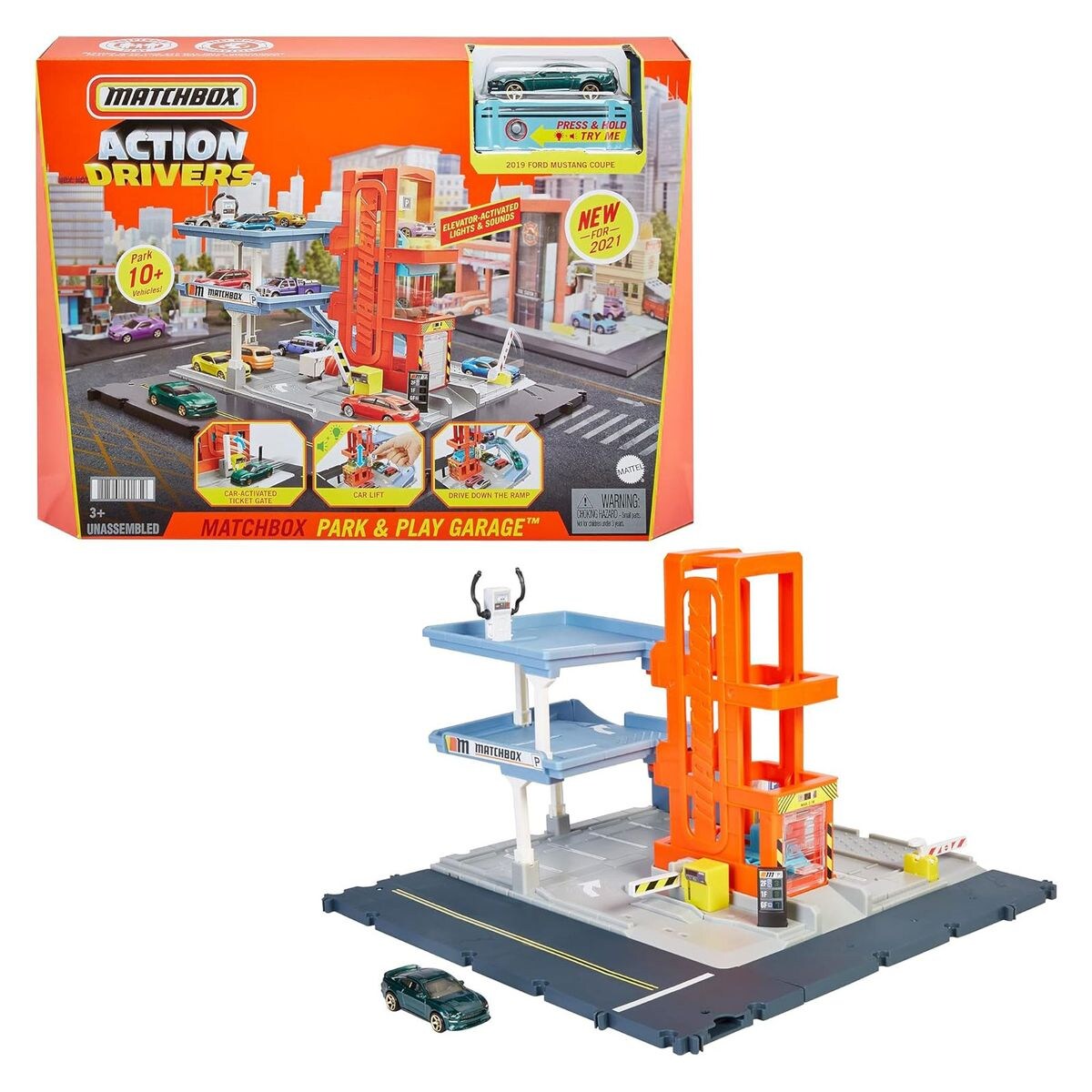 Mattel HBL60 – Matchbox – Action Drivers – Park & Play Garage mit Licht und Ton, Fahrzeug 1:64 | 00887961991642