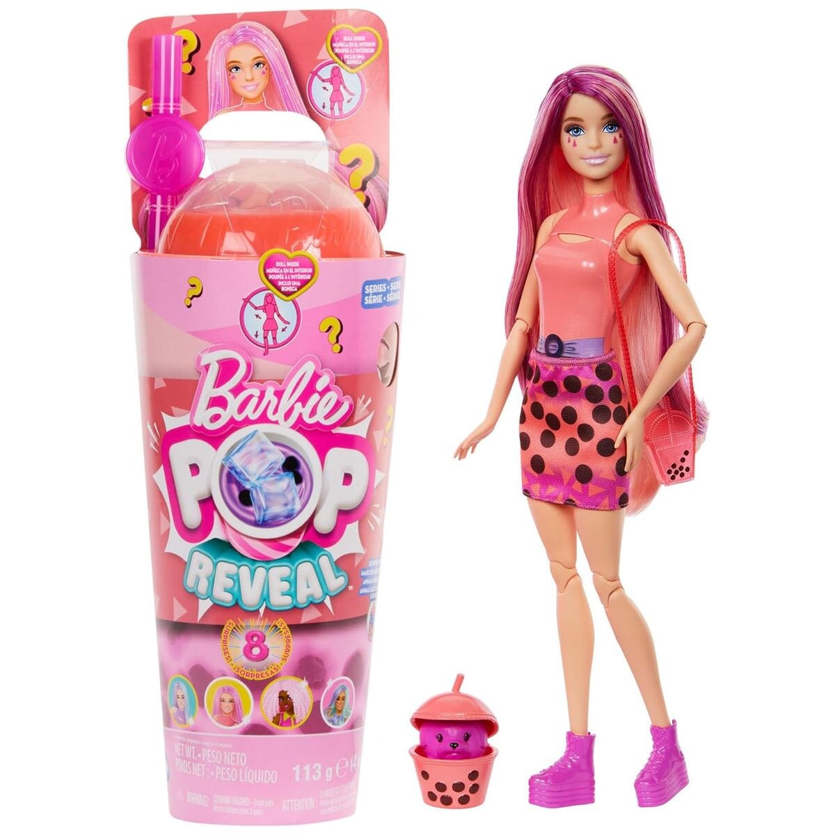 Mattel HTJ22 – Barbie – Pop Reveal – Duftende Puppe mit 8 Überraschungen und Farbwechsel, Mango-Mochi-Edition | 00194735191277