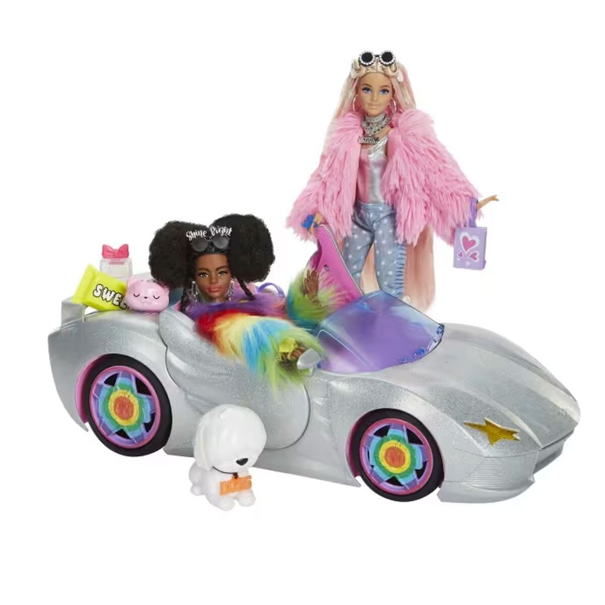 Mattel HKB01 – Barbie Extra – Cabrio inkl. 2 Puppen mit Haustieren und 14 Zubehörteile | 00194735098941