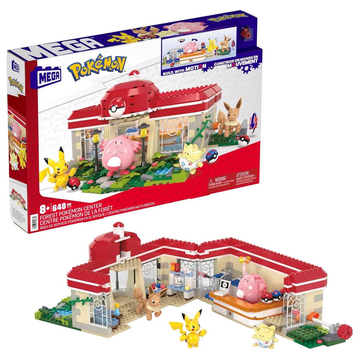 Mattel HNT93 - Mega - Pok&eacute;mon - Pok&eacute;mon-Center - Bauset mit Pikachu, Chaneira, Evoli und Togepi, 648 Teile - Bild 1