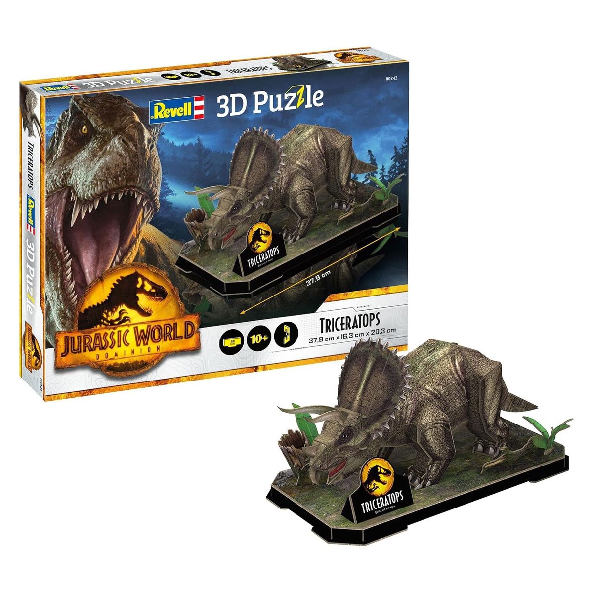 Revell 00242 - Jurassic World Dominion - Triceratops 3D Puzzle, 44 Teile, Modell mit Dioramaplatte - Bild 1
