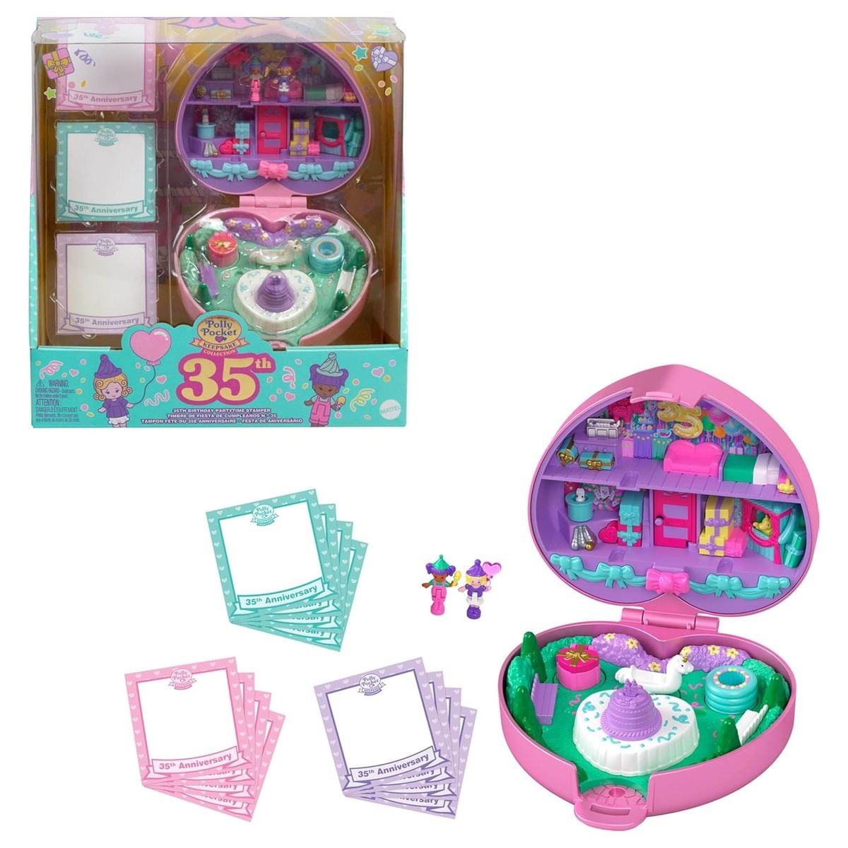 Mattel HWP20 - Polly Pocket - 35 Jahre Jubil&auml;um &ndash; Partytime Stamper Compact Remake (1992) &ndash; Sammleredition mit Spielset, 2 Figuren uvm. - Bild 1