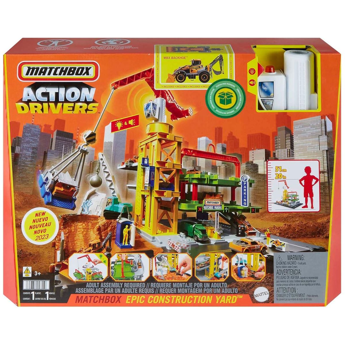 Mattel HPD63 - Matchbox - Action Drivers - Baustellen-Set mit Licht & Sound mit Mega-Kran, Bagger und mehr - Bild 1