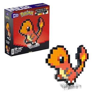 Mattel HTH76 - MEGA - Pokémon - Glumander Pixel Art Bauset – 349 Teile – Retro-Sammelfigur zum Bauen & Ausstellen - Bild 1