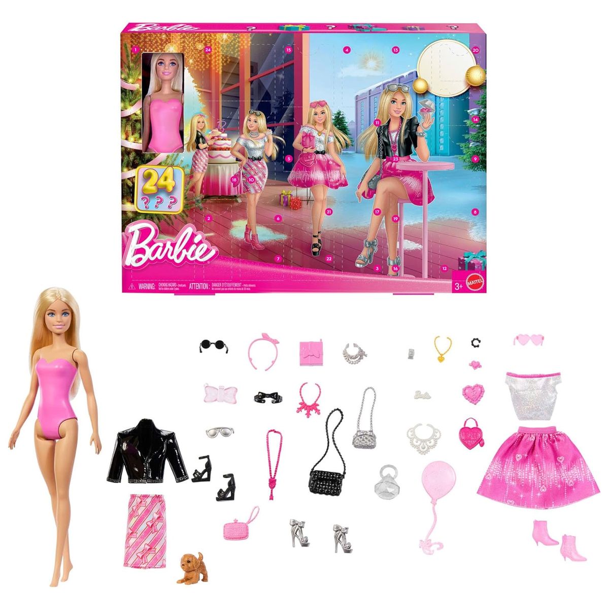 Mattel JFL63 - Barbie - Modepuppe Adventskalender mit 24 &Uuml;berraschungen &ndash; Kleidungsst&uuml;cke, Accessoires & H&uuml;ndchen - Bild 1