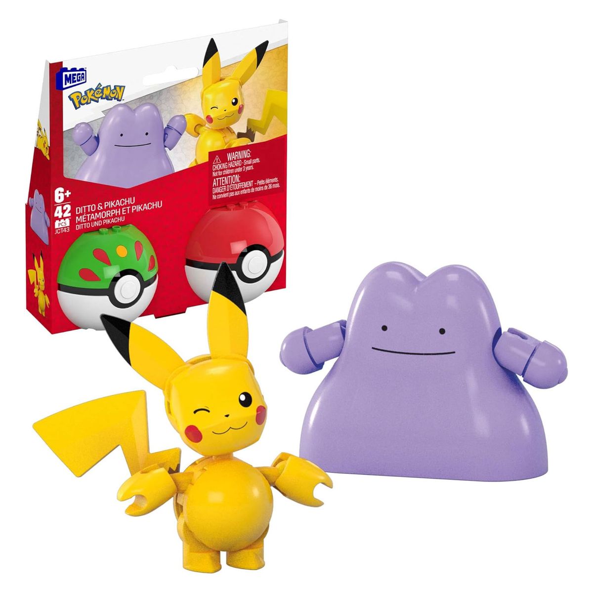 Mattel JCT43 - MEGA - Pok&eacute;mon - Pok&eacute;ball 2er-Pack, Pikachu und Ditto mit 42 Teilen - Bild 1