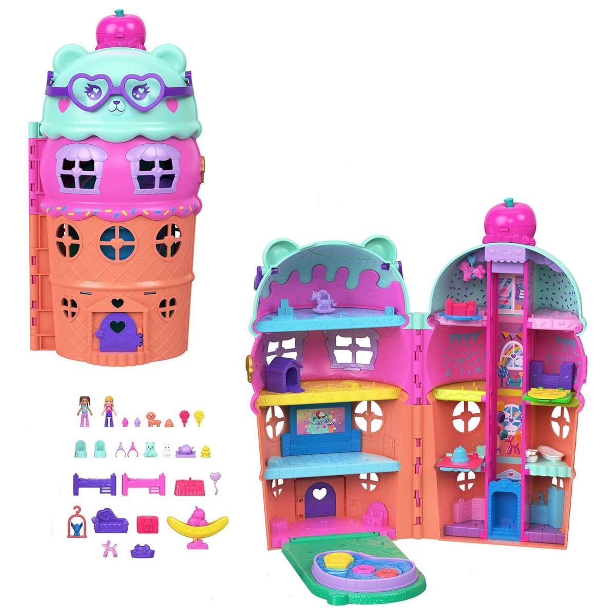 Mattel JFT91 - Polly Pocket - Gelateria-Haus Spielset, Mikropuppen & 25+ Teile, 4 Etagen, Konfetti-Funktion - Bild 1